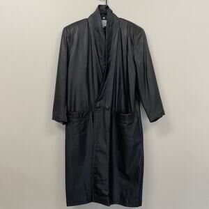 VTG Donna Pelle Lined Black Leather Women’s Trench Coat Size Large